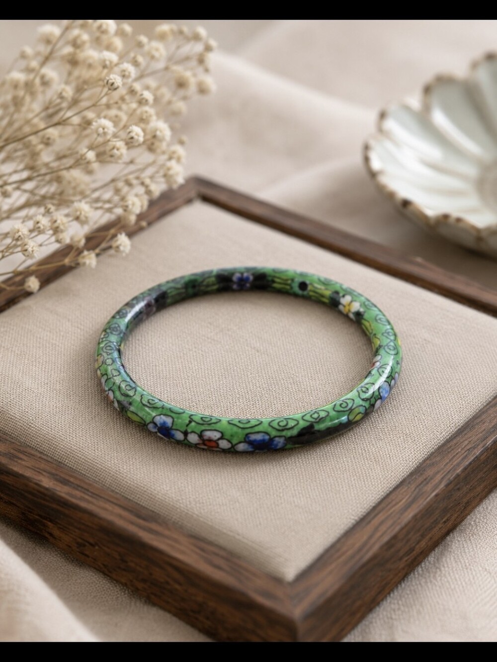 Floral Green Bangle Bracelet